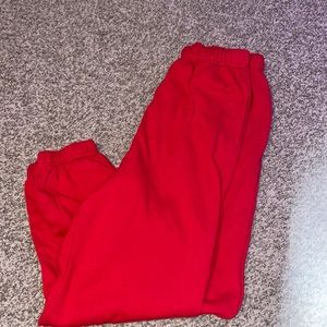 red sweatpants